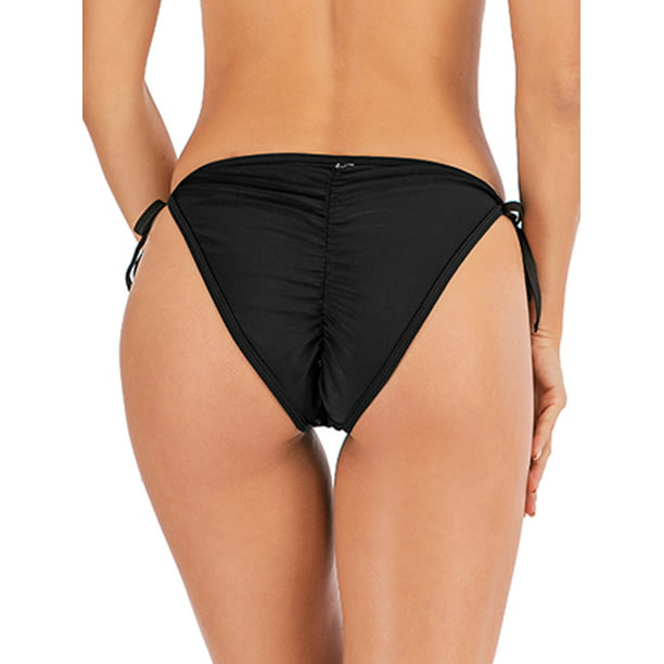 Black High Cut Hipster Bikini Briefs Tie Up Sides Size 6 to 20 